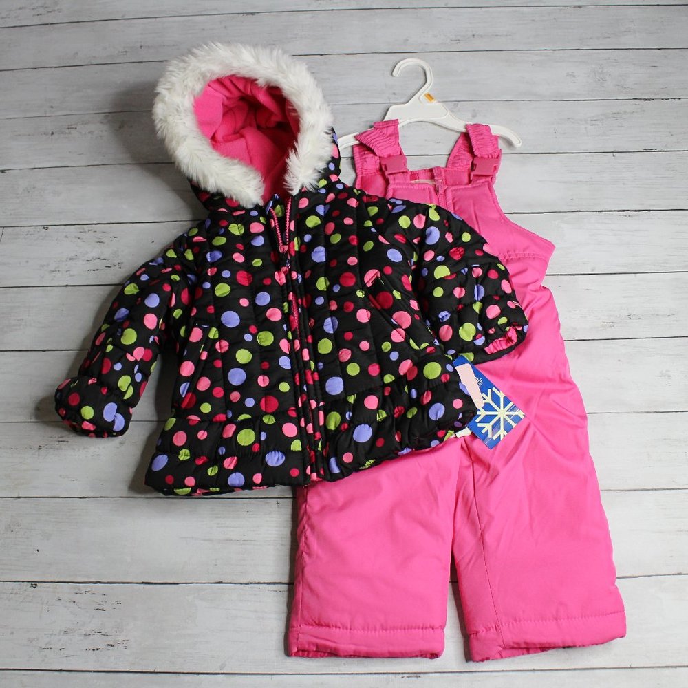 London Fog Baby Girl's Winter Puffer Coat Bib Snow Pants Size 12 Months